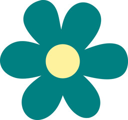 Dark green five-petal flower with a yellow center, simple and bold design for modern compositions.