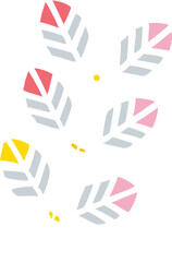 Delicate leaf pattern in pink, grey, and yellow on white background, ideal for soft prints and textiles.