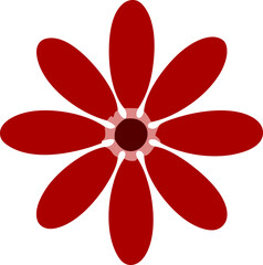 Six-petal flower with deep red elongated petals and brown center, modern yet simple style for versatile use.