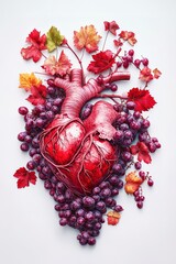 Human heart made with wine and red grapes