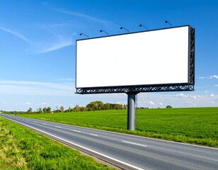 A prominent, blank billboard ready for custom advertising, marketing, or branding designs. Perfect for mockups and presentations. An empty billboard against a city skyline, offering a clean space for 