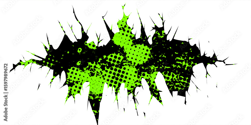 Aufkleber grunge crack vector with green halftone dots and sharp abstract edges on white background