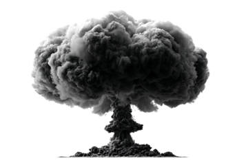 Monchromatic mushroom cloud rising.