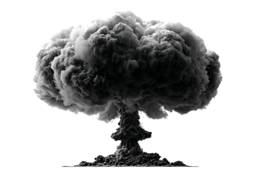 Monchromatic mushroom cloud rising.