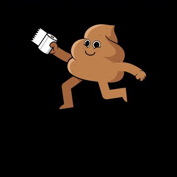 Running Poo Character Holding Toilet Paper. Funny and Playful Animation.