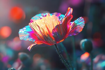 simple stylized artifitial poppy flower hologra