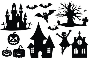 set of halloween icon silhouette