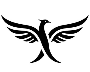 Fototapeta premium A majestic phoenix or eagle bird with spread wings, a powerful black symbol.