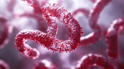 Detailed Macro View Showcases the Intricate Structure of Ebola Virus With a Vivid Red Appearance