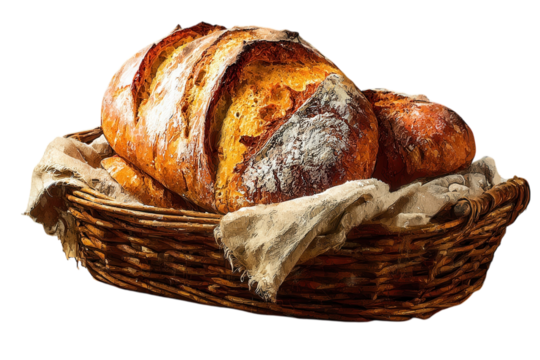 Golden Loaves in Rustic Basket Fresh Baked Bread Artisan Sourdough Homemade Goodness Bakery Delight