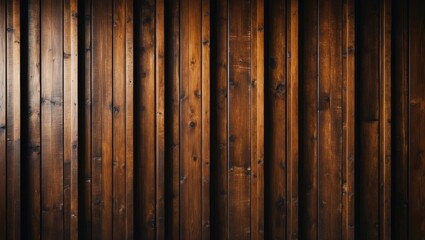 Wooden wall with vertical planks in a warm brown finish