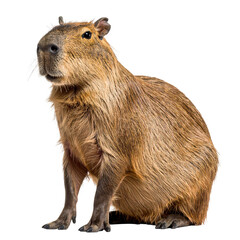Capybara sitting profile view isolated on transparent background