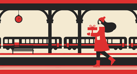 Stylized Winter Holiday Journey Awaits At Retro Train Station Platform