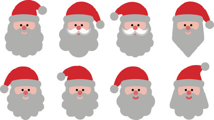 Obraz premium Collection of cute santa claus faces isolated on transparent background