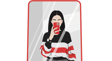 Stylized Woman Taking a Selfie with a Smartphone in Front of a Mirror