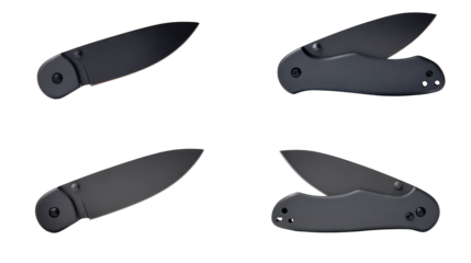 Gleaming steel, four knives on a dark background capturing the essence of culinary precision