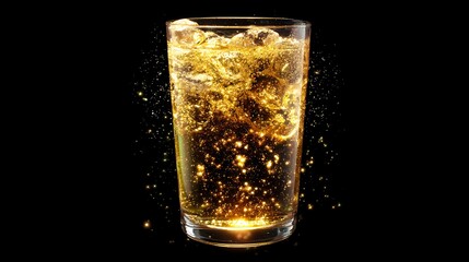 Glass of fizzy soda backlit for glowing carbonation effect