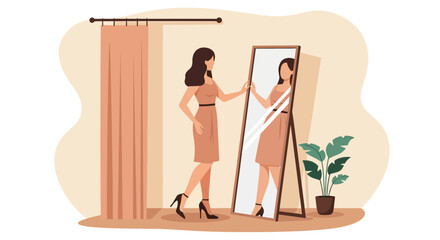 Woman Looking In Mirror Reflecting Confidence And Personal Style