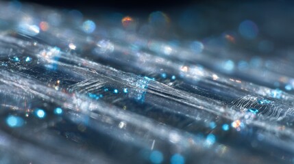 Microscopic view of a substrate shows surface features aiding adhesion and alignment as a microlattice structure is printed onto it using electron beam knitting