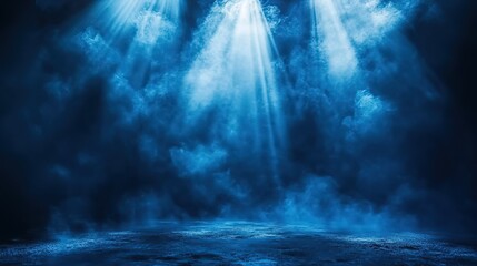 Fototapeta premium Blue - toned Stage with Spotlight and Smoke Effect