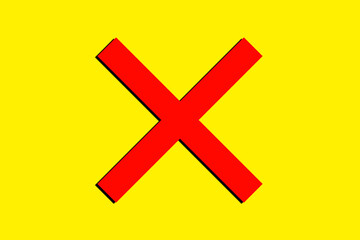 Obraz premium Red cross icon on yellow background for warning or error symbol
