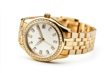 Elegant gold wristwatch with diamond accents displayed prominently
