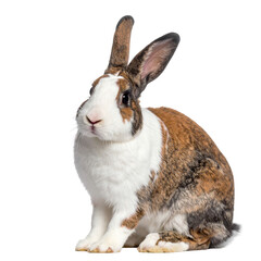 Obraz premium A dutch rabbit with brown and white markings isolated on transparent background