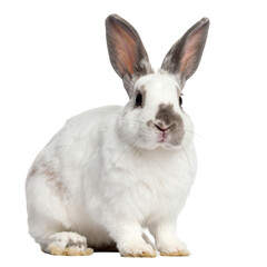 Cute white rabbit with brown markings isolated on transparent background