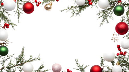 Festive Christmas Border with Red, Green, and White Ornaments on Beige Background