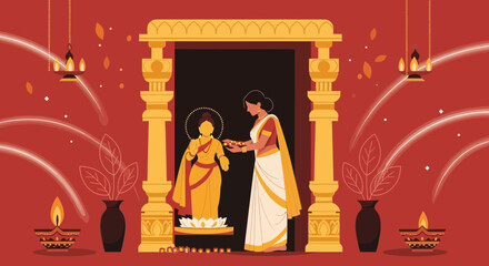 Traditional Indian Festive Celebration with Deity and Decor for Auspicious Occasions