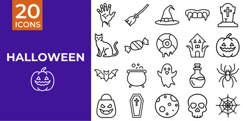 Halloween icon set featuring spooky symbols and characters  
