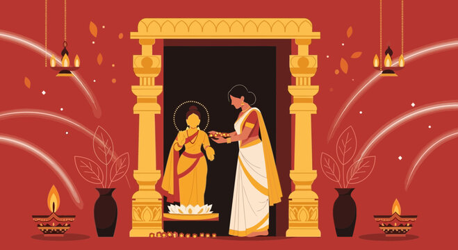 Traditional Indian Festive Celebration with Deity and Decor for Auspicious Occasions