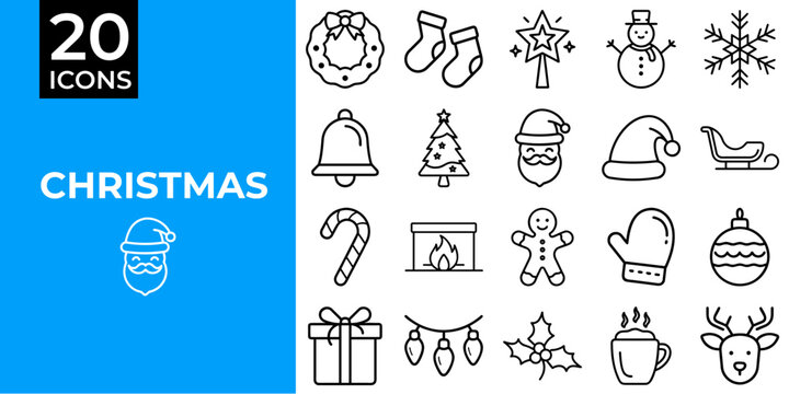 Christmas icon set featuring festive symbols like snowman and gifts  