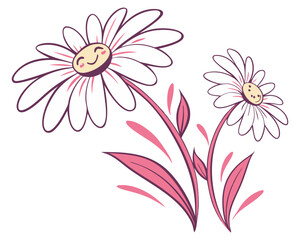 Two happy daisies in bloom silhouette