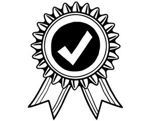 Award ribbon with checkmark silhouette