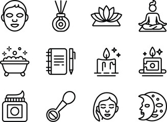 Collection of spa and wellness icons for beauty and relaxation concepts