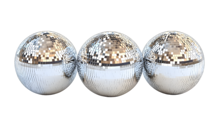 Three Silver Disco Balls on White Background - Professional Quality Image for Events and Celebrations