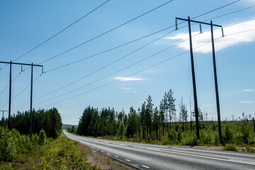 Ytterhogdal, Sweden Power lines in an open cleared landscape.