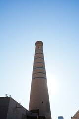 Jummi Minaret and Walled Fortress known as Itchan Kala in Khiva, Uzbekistan - ウズベキスタン ヒヴァ イチャン カラのミナレット 