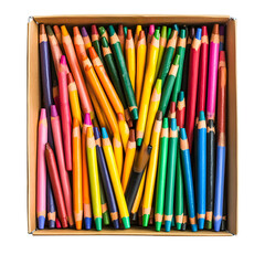 Fototapeta premium Colorful Crayons Filling a Box: Creative Arts Supplies Image