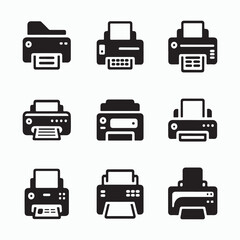 Simple Black and White Printer Icons Set
