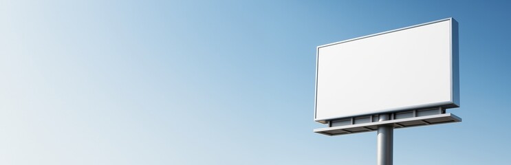 Fototapeta premium Blank billboard mockup on a light blue sky background with ample copy space for advertising, poster design, or business promotion concept. Ai generative