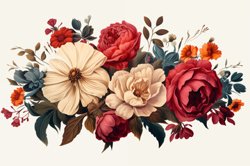 Vintage illustration of isolated flower collage on white background.