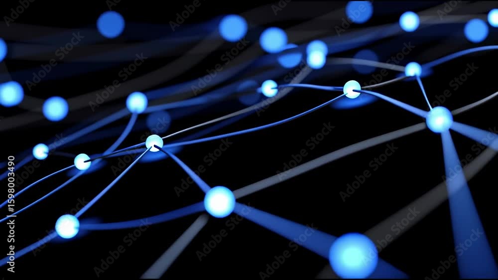 Poster explore vibrant blue particles moving through a dark background in a captivating animation of digita