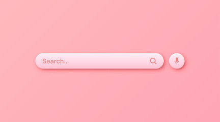 Colorful 3d search bar template. Internet browser engine with search box, address bar and text field. UI design, website interface element with web icons and push button. Vector illustration