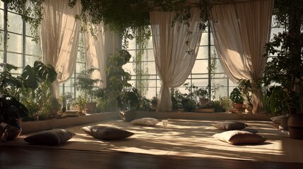Indoor Garden with Pillows and Curtains