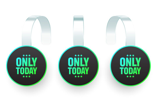 Colorful neon supermarket promotional wobblers. Realistic wobbler template for shelf advertising. Sale or discount label with ad text. Special offer price tag. Vector illustration