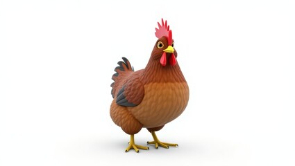 A cartoon chicken stands on a plain white background.