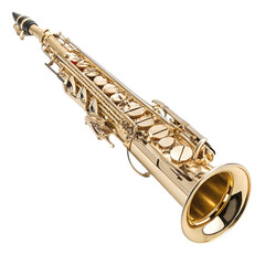 Obraz premium Soprano Saxophone A Detailed View of a GoldLacquered Instrument