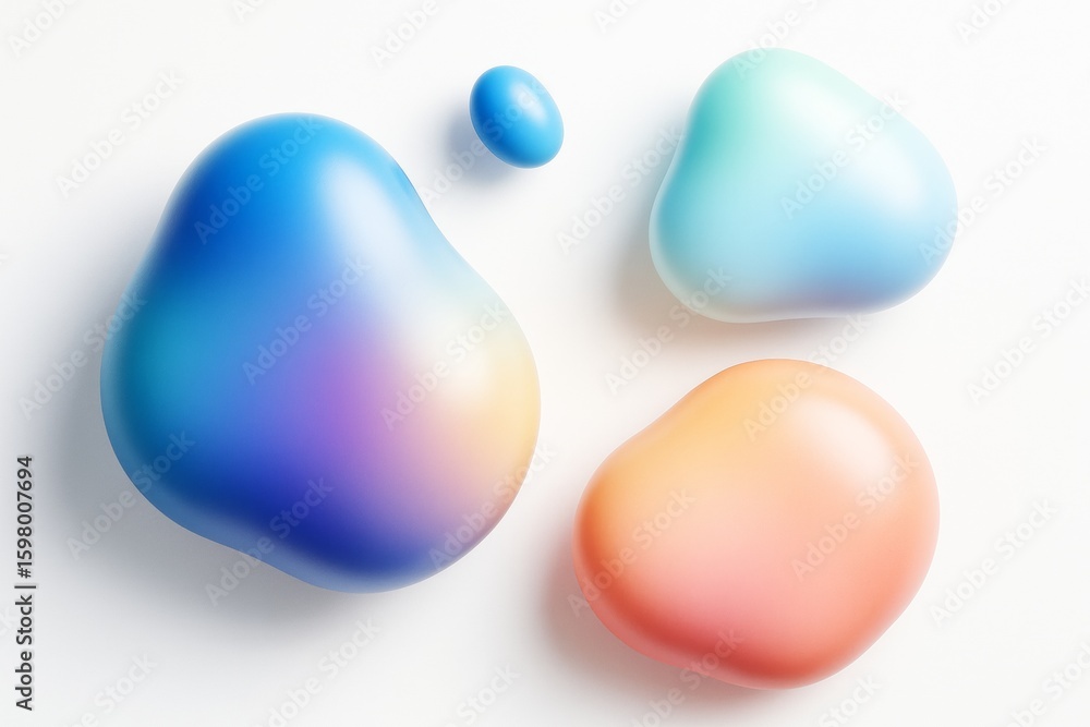 Poster abstract colorful gradient blobs with soft smooth surfaces placed on white background in modern mini